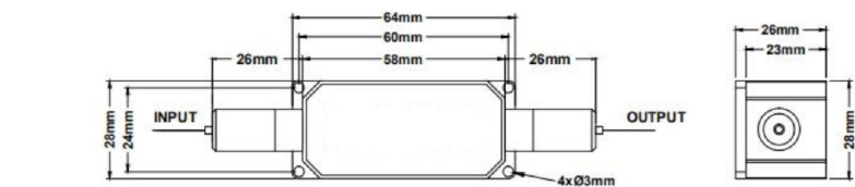 Package dimensions for 780-1080nm 20W TGG High Power In-Line Optical Isolator