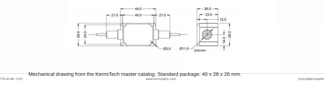 Package dimensions for 001 532nm 633nm in line optical isolator