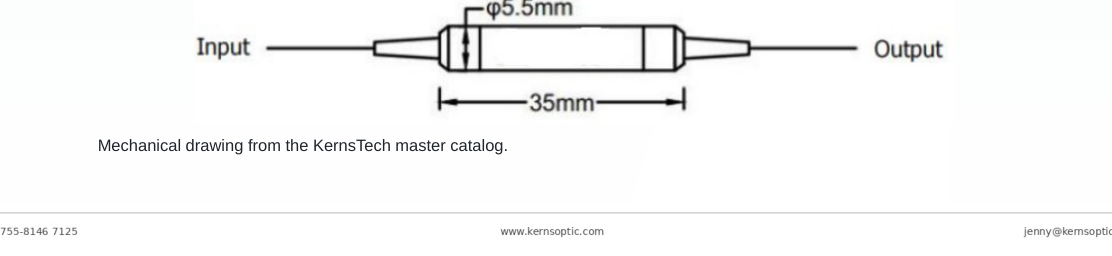 Package dimensions for 003 1064nm 300mw in line optical isolator