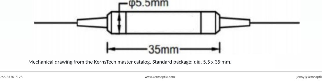 Package dimensions for 011 1310 2050nm 500mw pm optical isolator