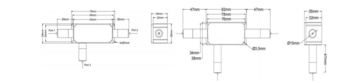 Package dimensions for 018 980 1080nm 20w tgg multimode optical circulator