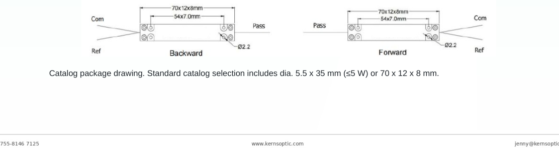 Package dimensions for 023 20w high power wdm optical filter