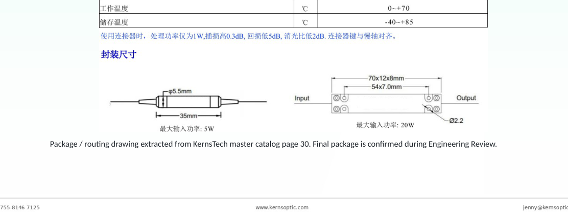 Package dimensions for 025 optical filter