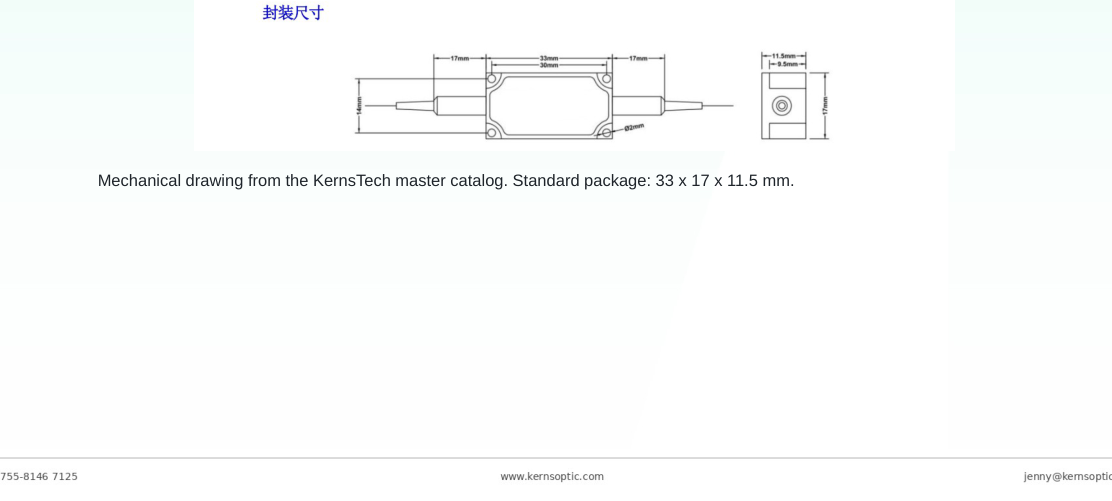 Package dimensions for 037 532nm 633nm fiber optic polarizer