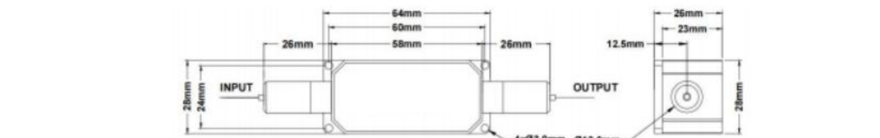 Package dimensions for 083 980 1080nm tgg optical isolator plus optical filter 2 in 1 hybrid