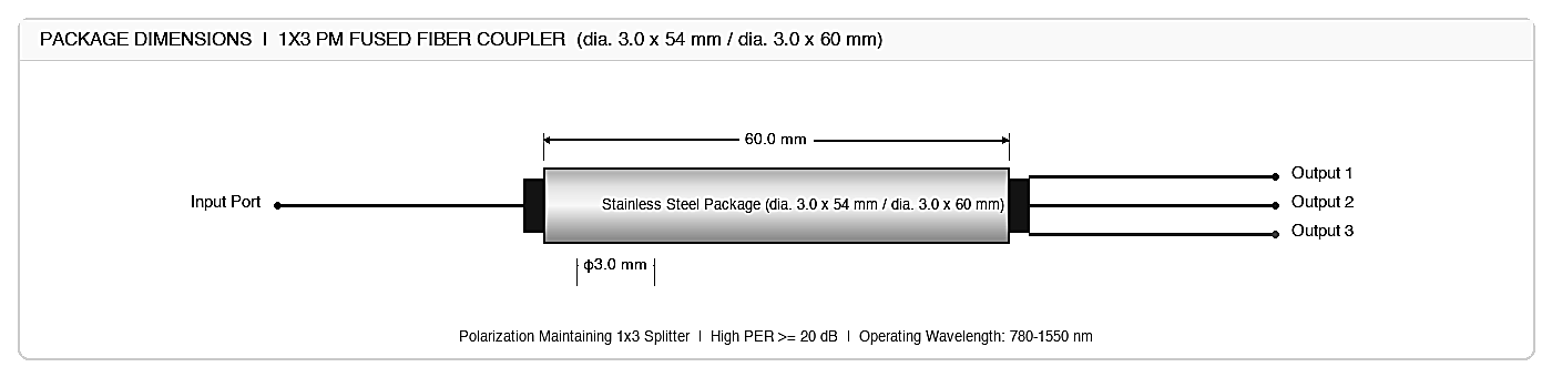 104 1x3 PM Fused Fiber Coupler (Polarization Maintaining), Port Configuration: 1x3 – KernsOptic