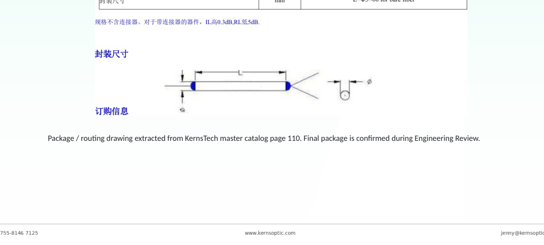 Package dimensions for 105 1480 1550nm fused wdm swdm