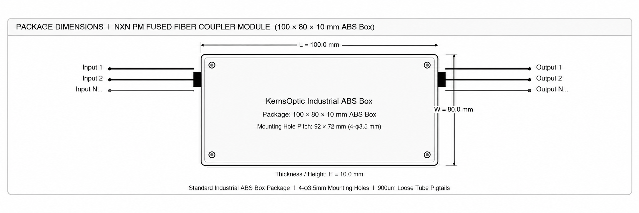 106 NxN PM Fused Fiber Coupler (Polarization Maintaining), Port Configuration: 2x4, 4x4, 8x8 – KernsOptic