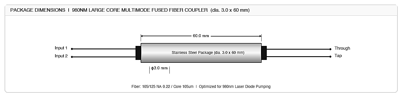 112 980nm Large Core Multimode Fused Fiber Coupler, Center Wavelength: 980, 976, 940, 915 – KernsOptic