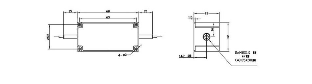 Package dimensions for 114 tgg in line optical isolator