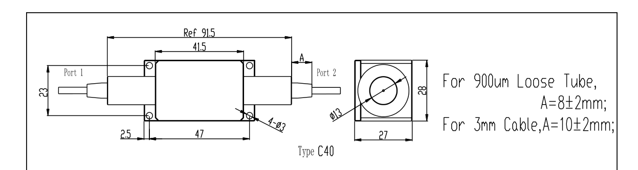 Package dimensions for 116 high power polarization insensitive optical isolator