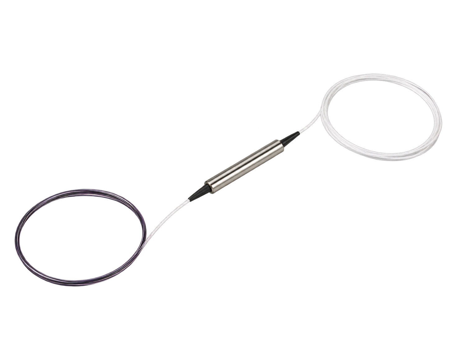 Metal-tube fiber-optic component with coiled fiber leads